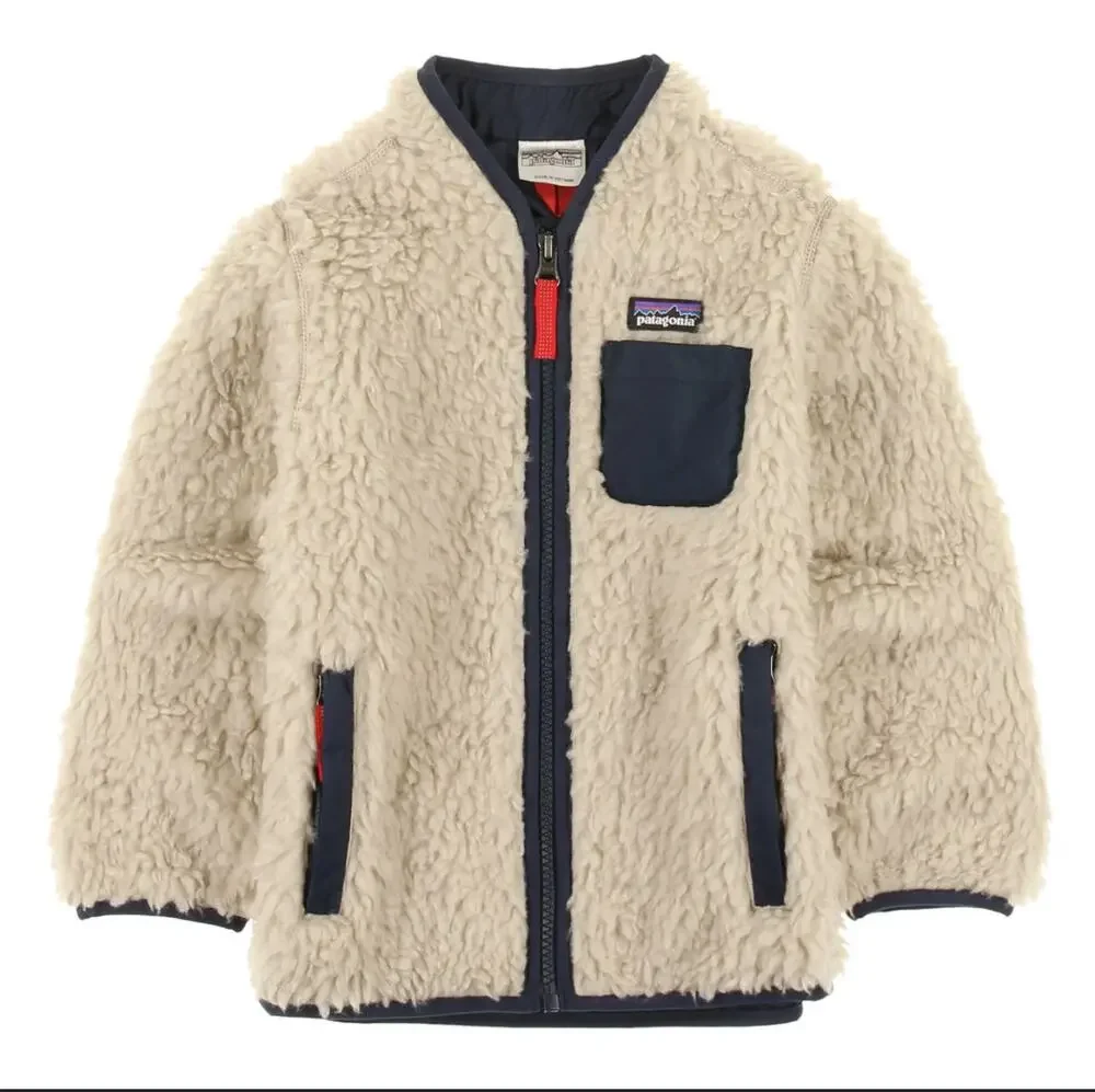Patagonia Retro-X Jacket Worn Wear Navy Beige Sherpa jacket Toddler boys 3T NEW